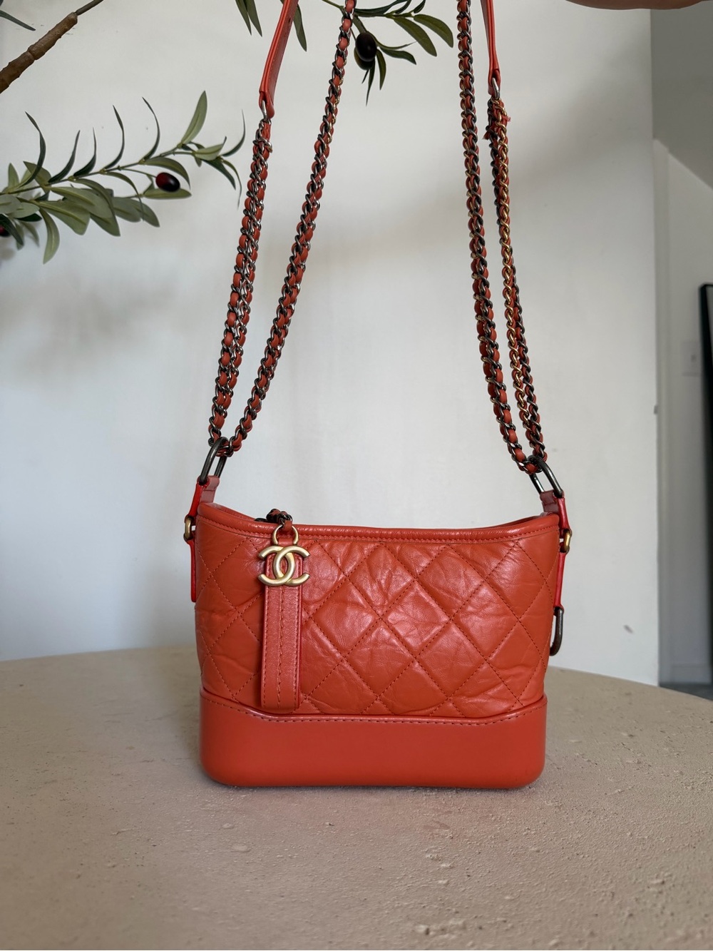 Chanel Gabrielle Hobo Quilted Crossbody Bag in Orange